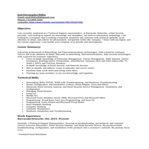 Joel Hillin Resume 5-16-2016