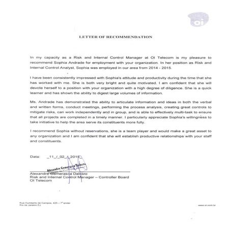 R. Letter - Risk and Internal Control