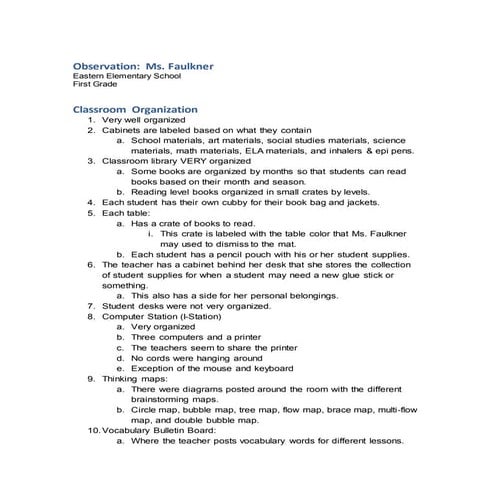 Observation--Ms. Faulkner