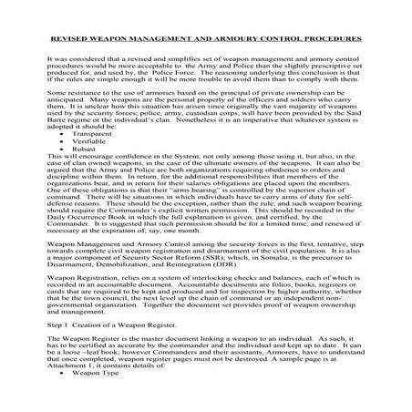 REVISED WEAPON MANAGEMENT AND ARMOURY CONTROL PROCEDURES (