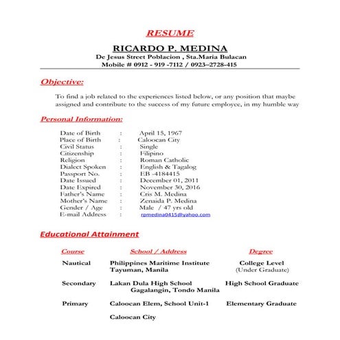 RESUME - MARK JORENZ RIVAMONTE | PDF