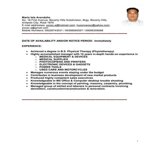 Mario Avendaño Resume 2016