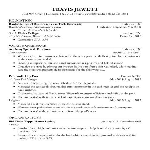 TRAVIS JEWETT TTU RESUME (2016)
