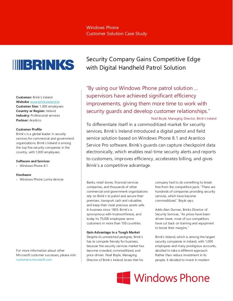 brinks case study msft brinks customer service