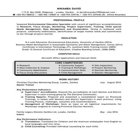 Mwamba David CV!