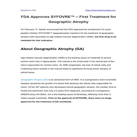 Us Fda Approves Apellis’ Geographic Atrophy Therapy Syfovre – PEHHNU