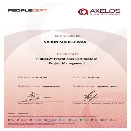 PRINCE2 Practioner Certificate