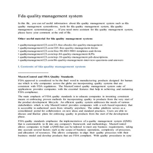 Fda quality management system