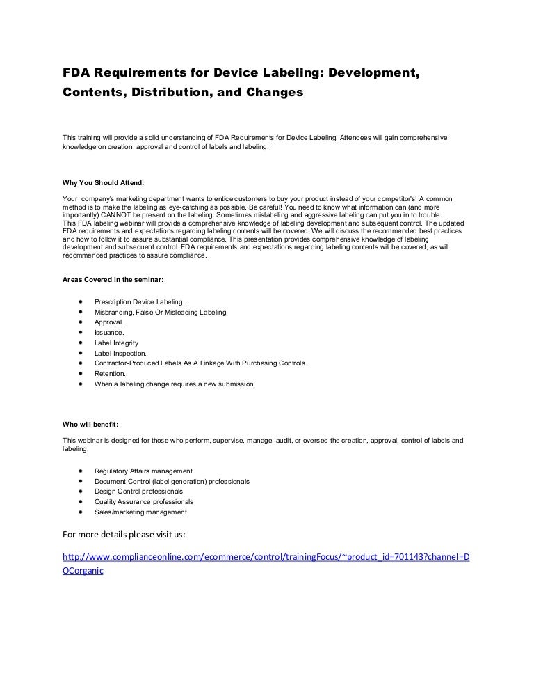Fda requirements for device labeling