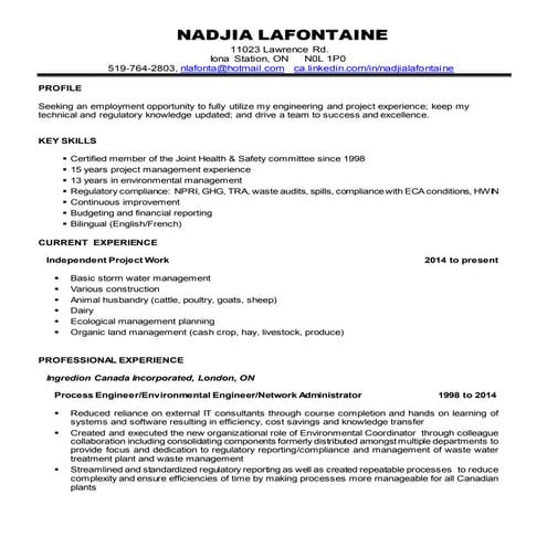 Nadjia LaFontaine, Resume-150505