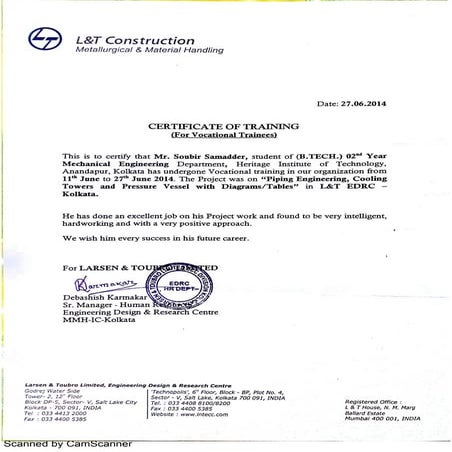 L&T certificate 