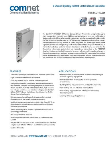 ComNet FDC8ISOTM1 Data Sheet