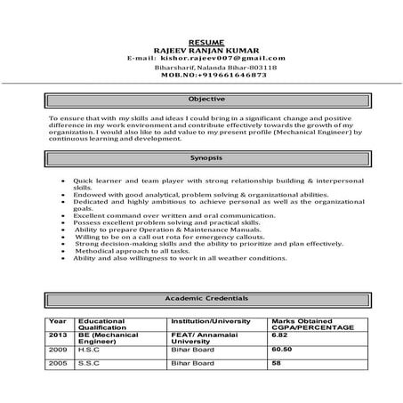 RAJEEV RANJAN KUMAR RESUME