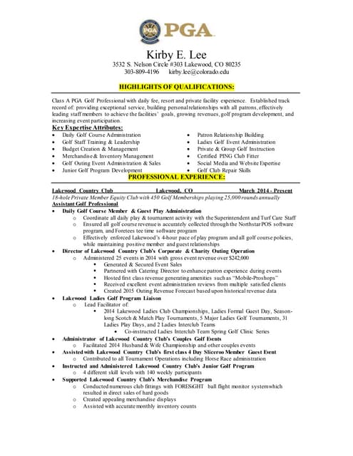 pga sample resume gm