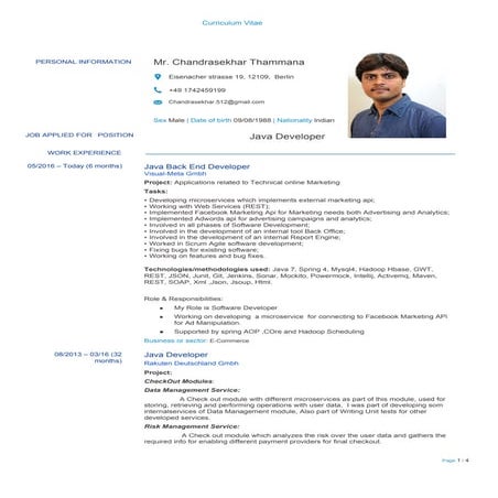 JavaDeveloper-ChandrasekharThammanaCV