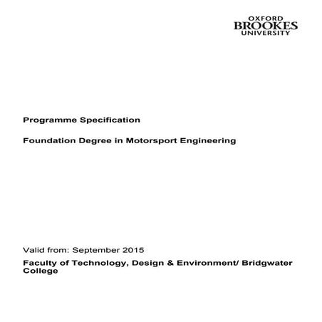 Foundation Degree in Motorsport Engineering