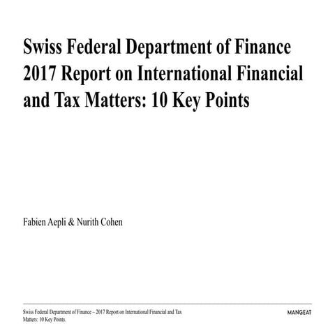 Swiss Federal Department of Finance – 2017 Report on International Financial ...