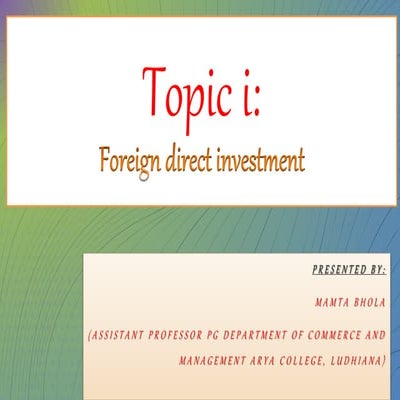 Foreign Direct Investment (Theories of FDI)