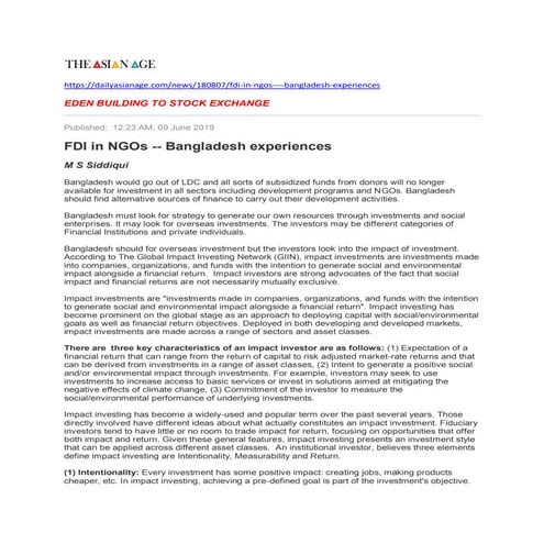 Fdi in ng os  - bangladesh experiences