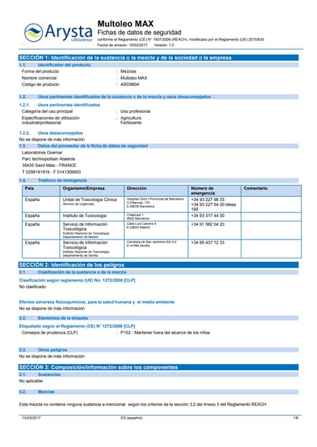 Hoja de Seguridad Multoleo Max