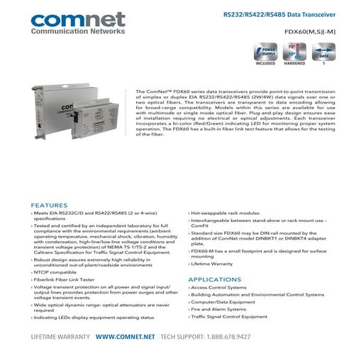 ComNet FDX60M1A Data Sheet | PDF