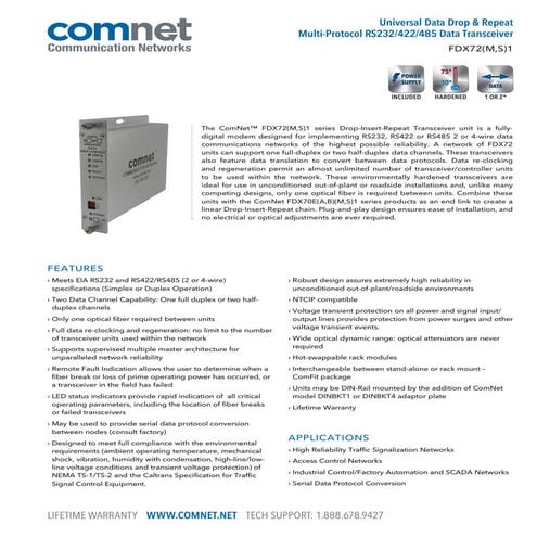 ComNet FDX72M1 Data Sheet