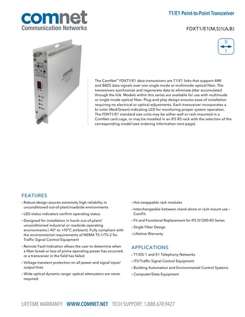 ComNet FDXT1E1M1A Data Sheet