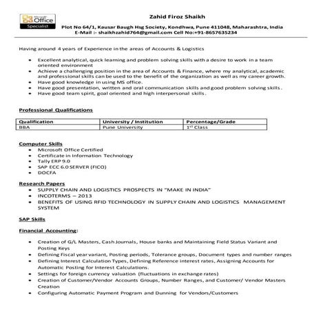 Zahid Shaikh  CV