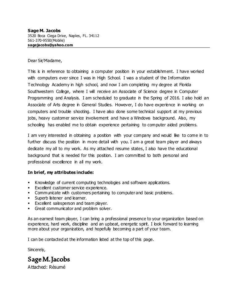 Sage's Cover Letter
