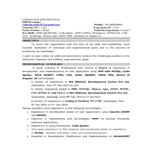 latest Ramesh 1year of Experience