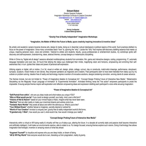 Imagination Workshops folio with titles