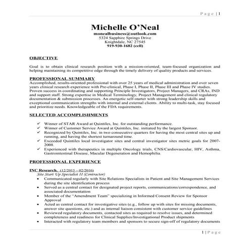 Michelle ONeal-CV 01Mar16 | DOC
