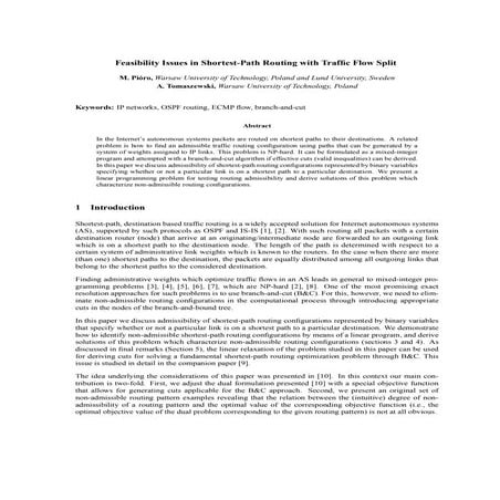 Feasibility Issues in Shortest-Path Routing with Trafiic Flow Split