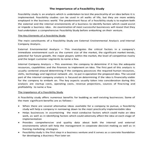 Feasibility Study- A Snapshot