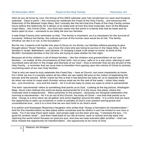 Homily: Feast of the Holy Family 2023 - Cycle B