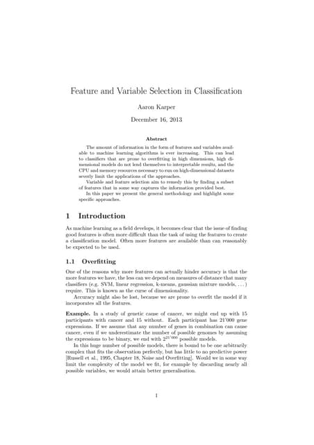 Variable and feature selection
