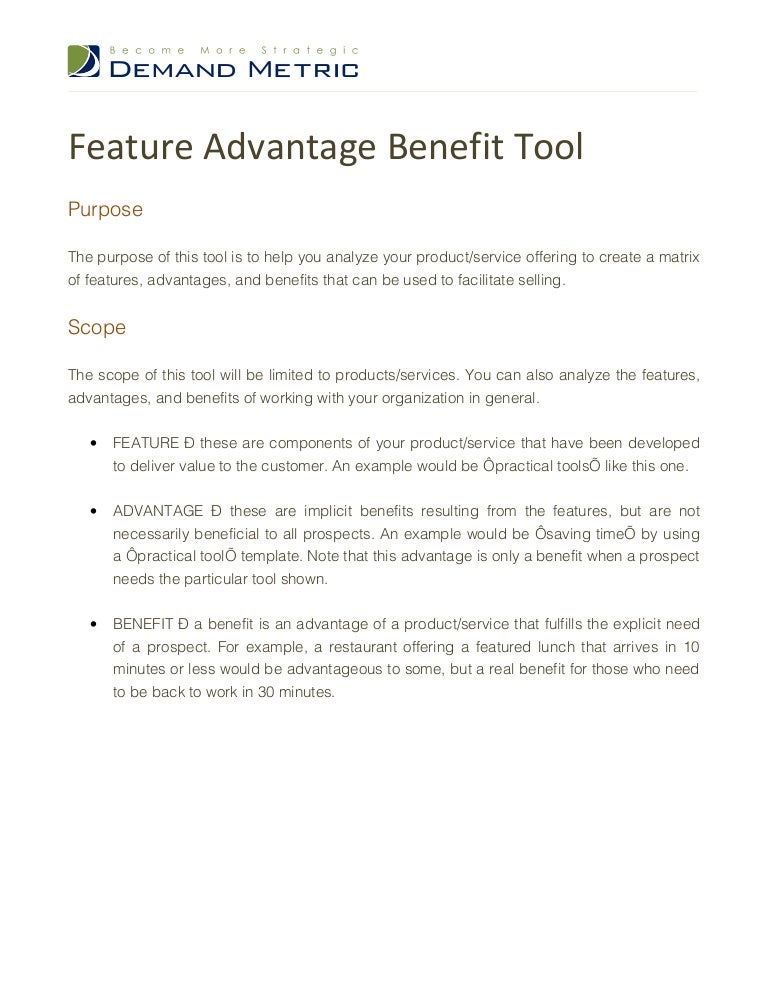 Feature advantage benefit tool