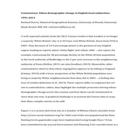 Commentary: Ethno-demographic change in English local authorities, 1991-2011
