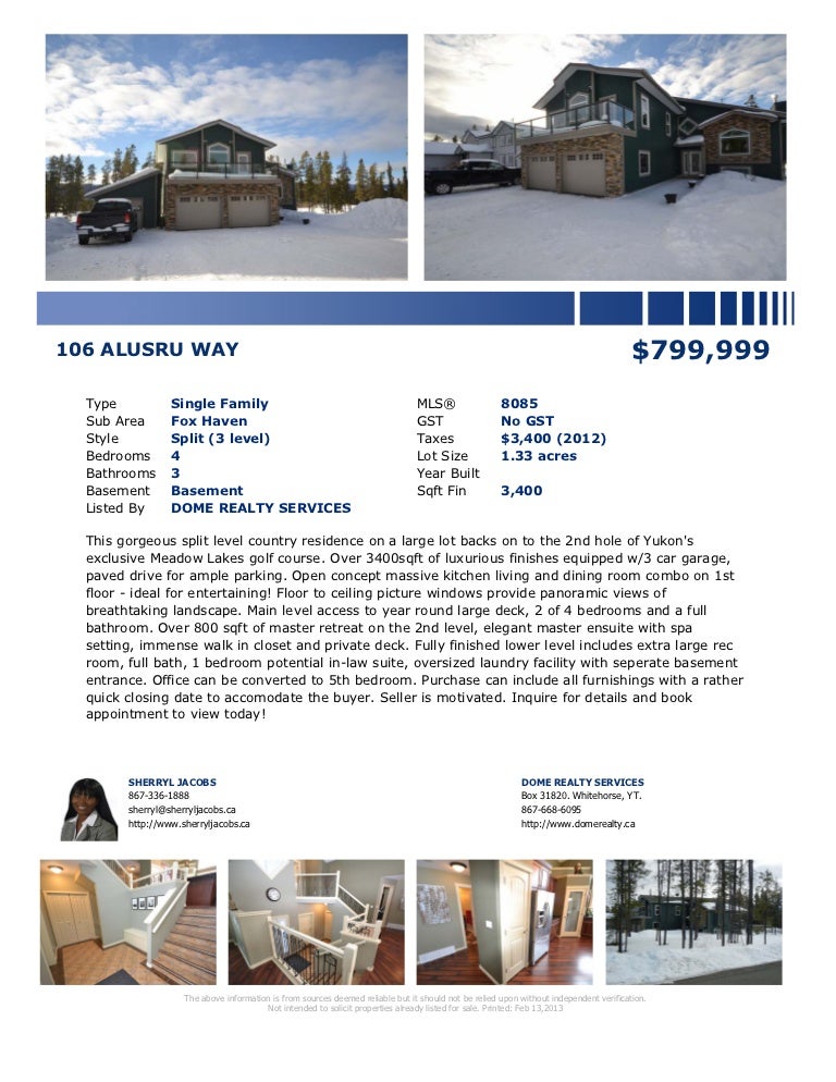 106 ALUSRU WAY YUKON REAL ESTATE WHITEHORSE REAL ESTATE