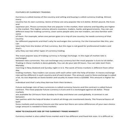 Features of currency trading