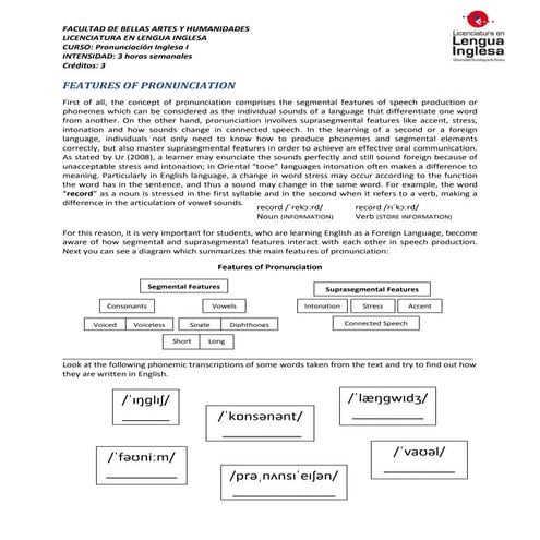 Features of pronunciation