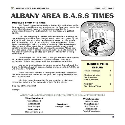 Albany Bassmasters Meeting Minutes - February 2011