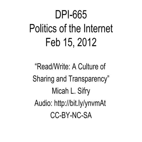 Read/Write: A Culture of Sharing and Transparency