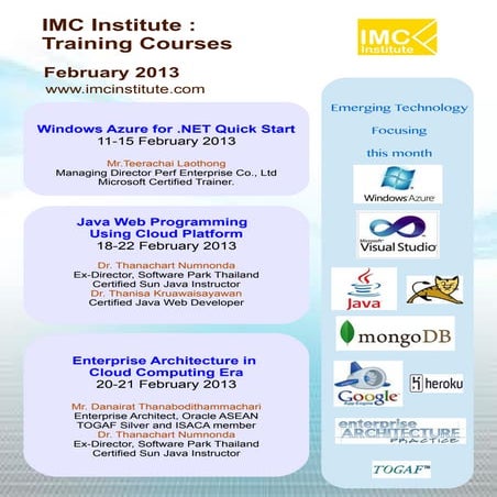 IMC Institute Training Courses: March 2013 | PDF