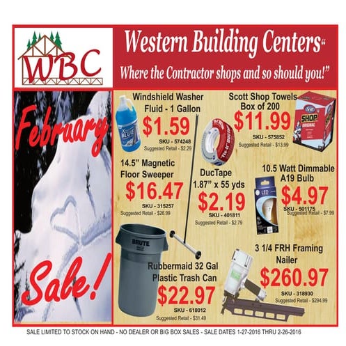 WBC Monthly Specials February 2016