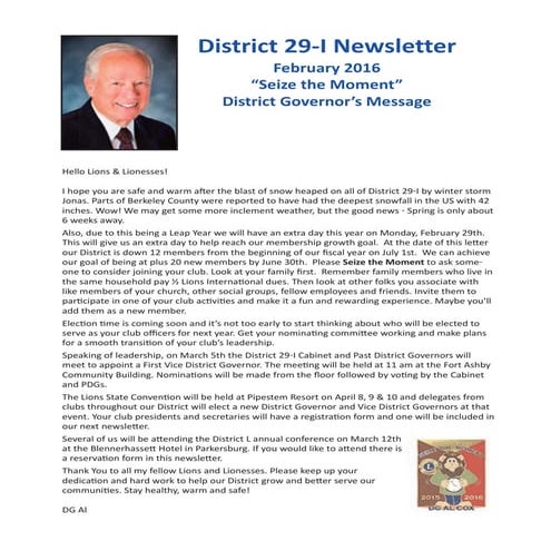 February 2106 District 29-I Newsletter