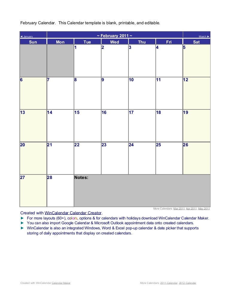 February 2011 Calendar
