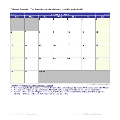 February 2011 Calendar | PDF