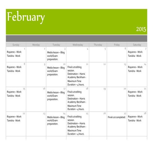 February shooting schedule 