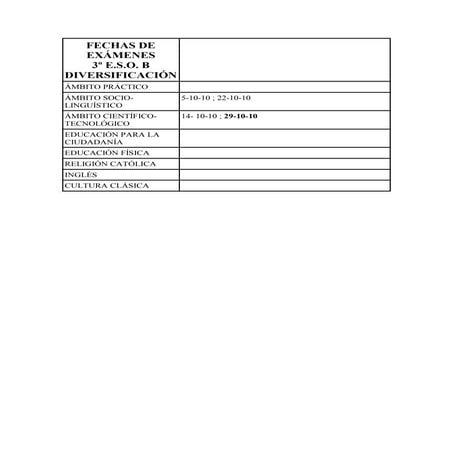 Fechas de exámenes 3º b diversificacion